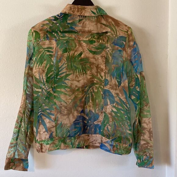 Vintage Womens Sheer Tropical Palm Print Jacket - Picture 3 of 11